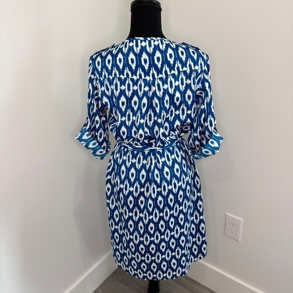 Anthropologie Maeve Ikat Belted Button Up Blue and White Dress (S) - Picture 6 of 9